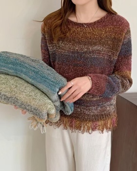 Lazy knitted sweater tie dye short coat for women