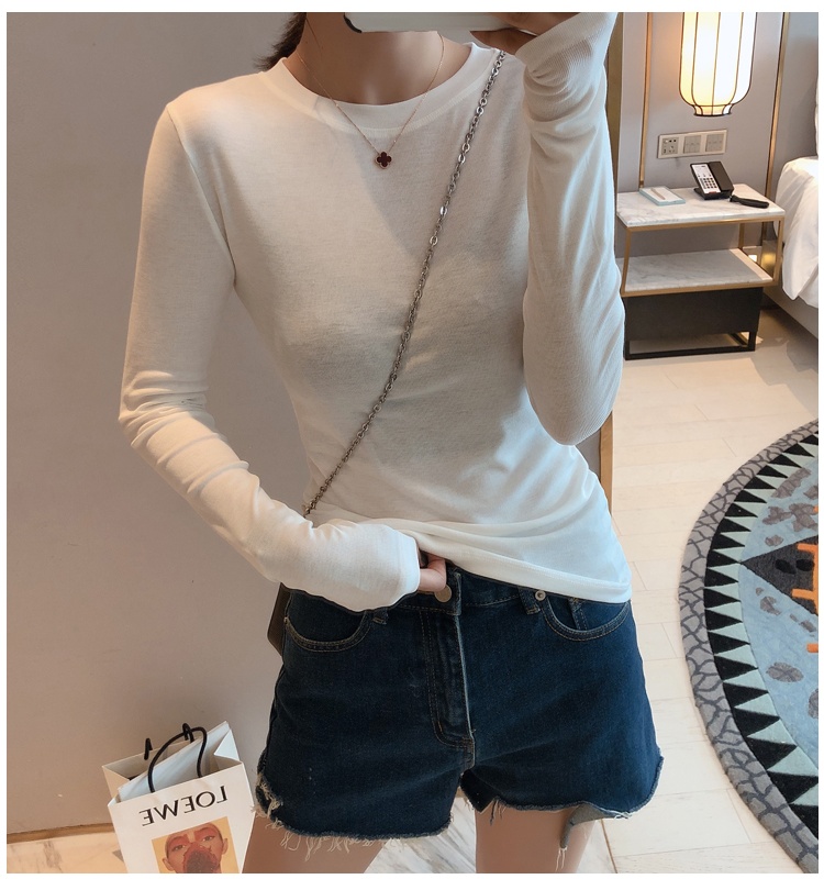 Tight pure long sleeve T-shirt sueding round neck tops for women
