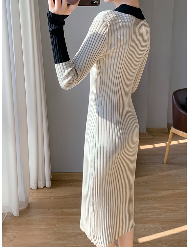 France style autumn long dress package hip knitted dress