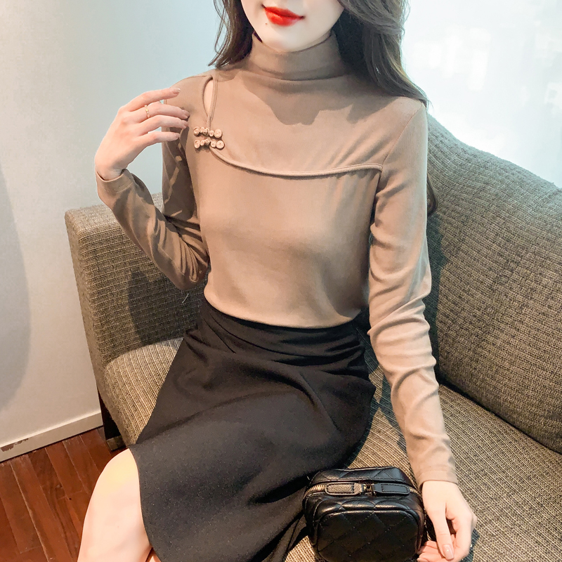 Knitted sueding tops autumn and winter thin T-shirt