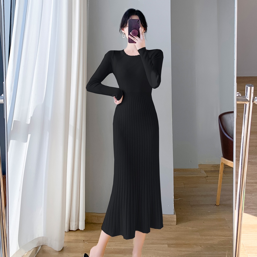 Autumn and winter knitted overcoat long slim dress for women
