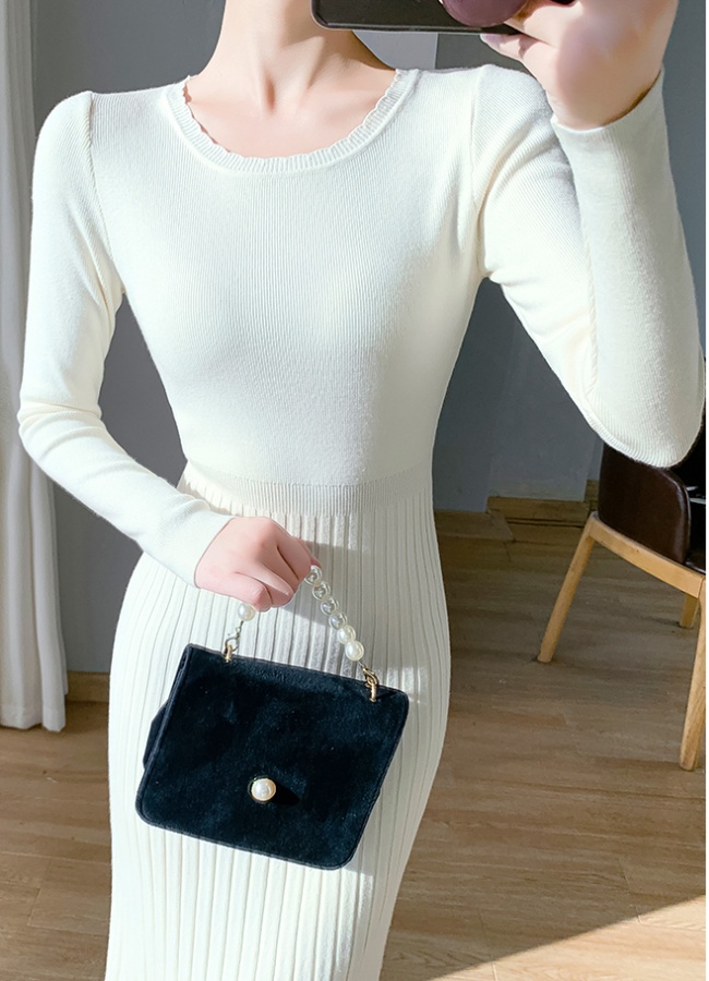 Autumn and winter knitted overcoat long slim dress for women