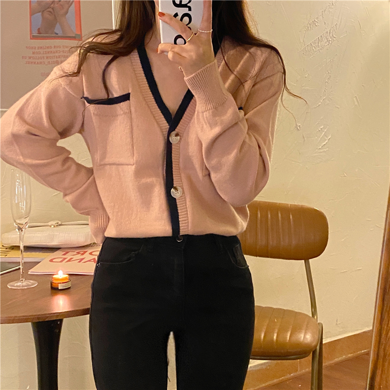 Loose V-neck cardigan autumn and winter coat for women