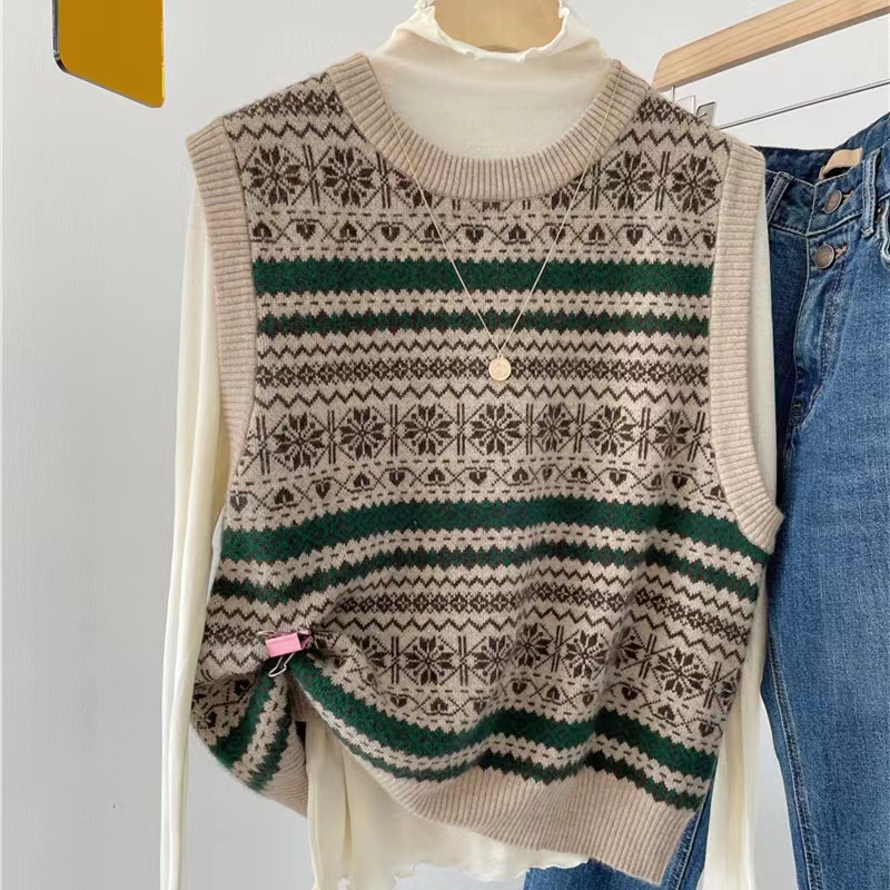 Retro knitted waistcoat wool niche tops for women