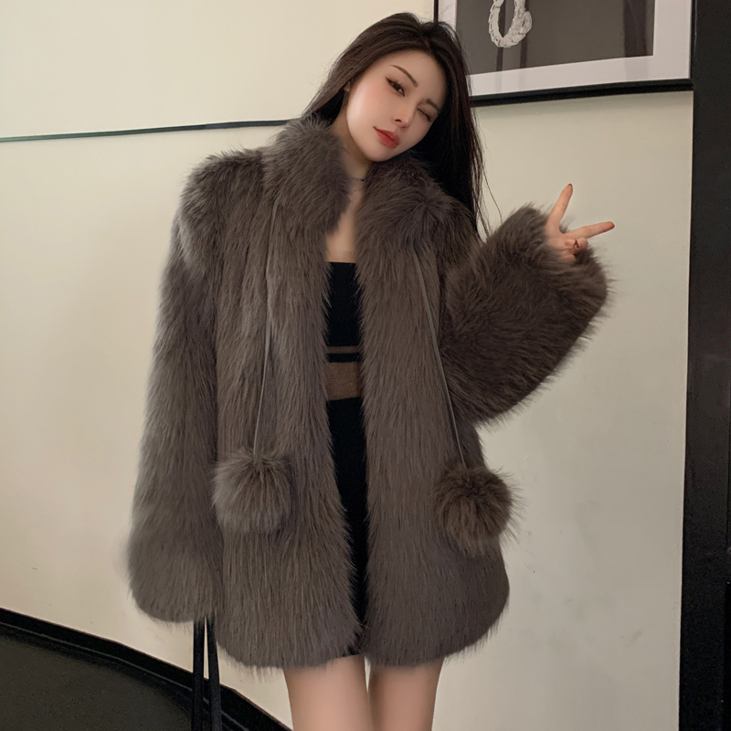 Light elmo fur coat slim fox fur coat for women