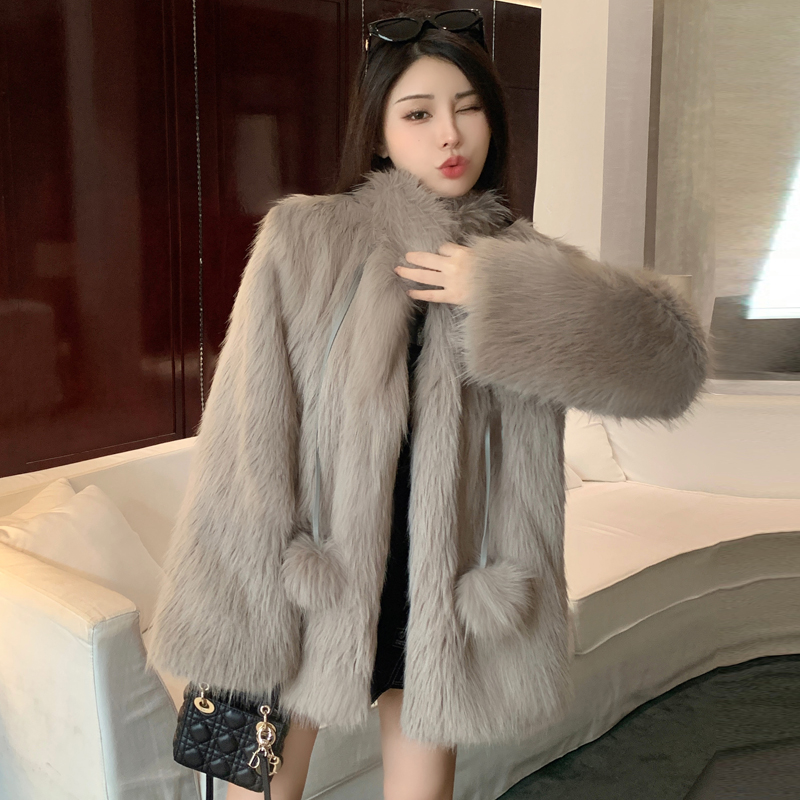 Light elmo fur coat slim fox fur coat for women