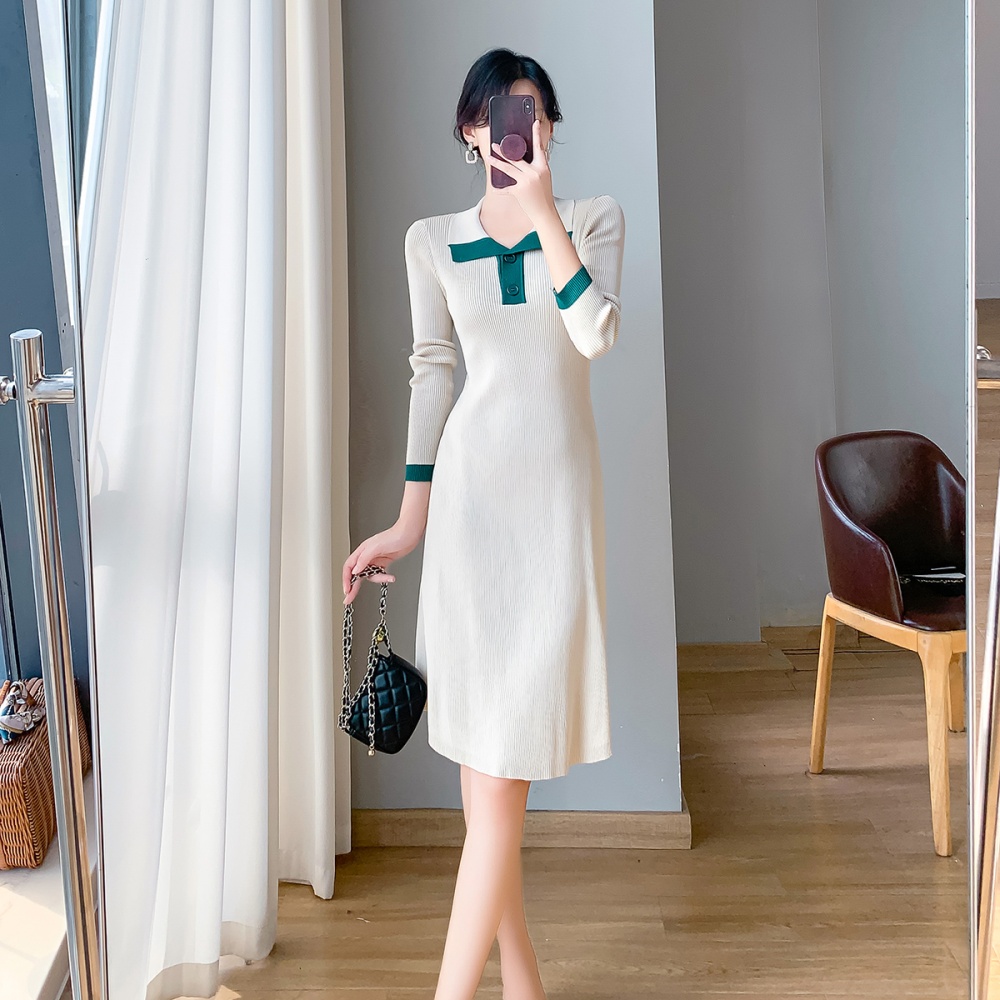 Temperament white long dress slim autumn dress for women