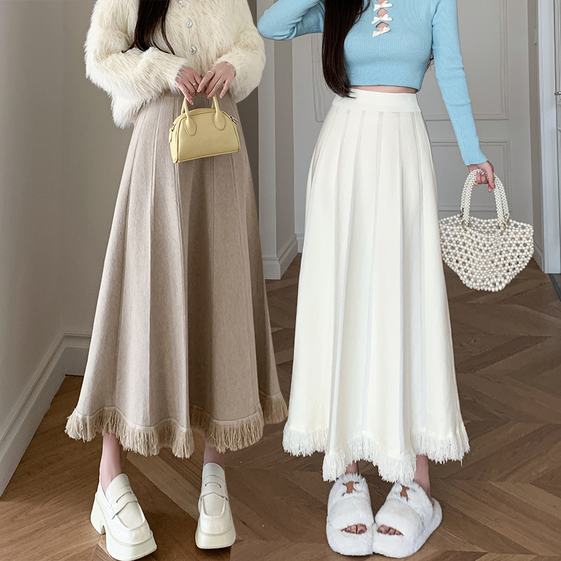 High waist big skirt skirt knitted long dress for women