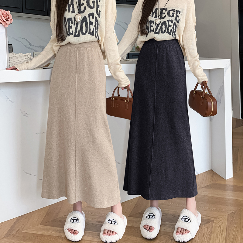 Korean style thick skirt knitted long skirt for women