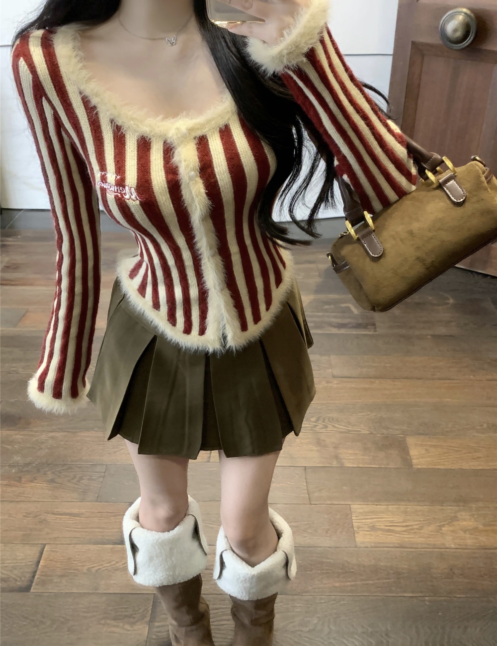 Knitted skirt high waist cardigan 2pcs set