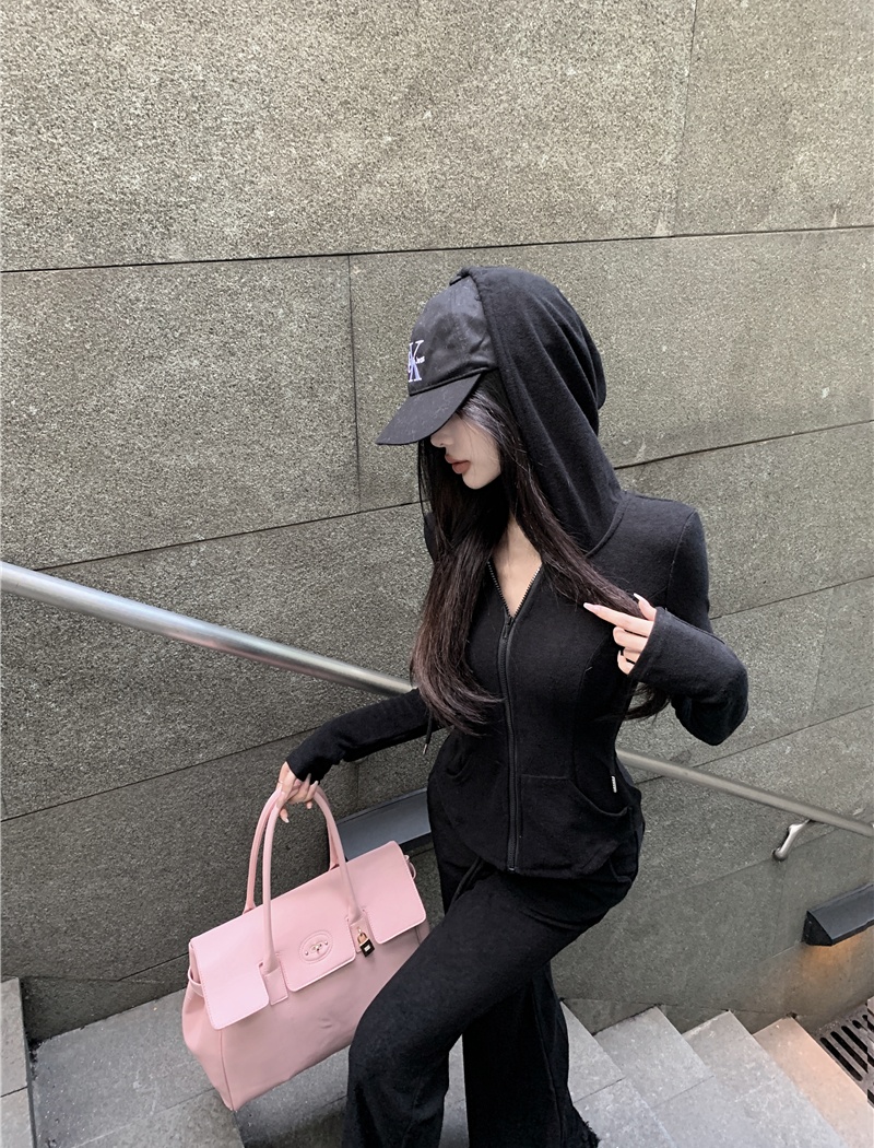 Hooded sports hoodie Casual coat 2pcs set for women