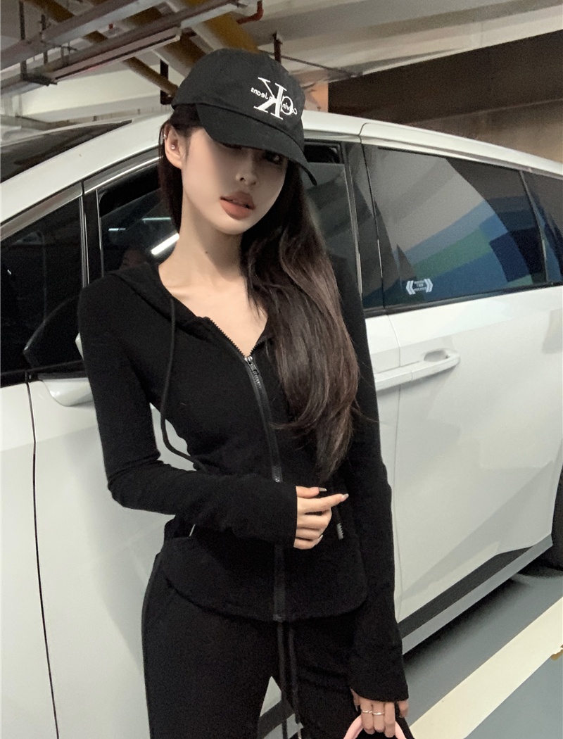 Hooded sports hoodie Casual coat 2pcs set for women