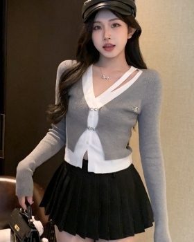 Pseudo-two irregular cardigan knitted sweater for women