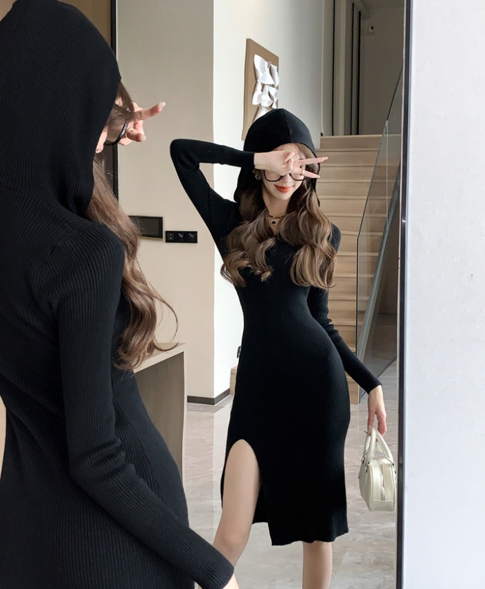 Hooded black spicegirl slim package hip dress for women