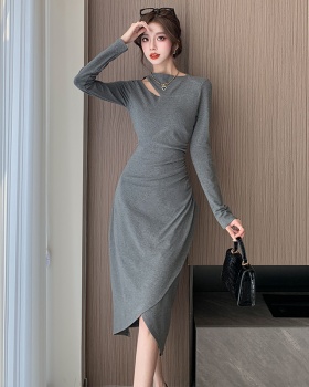 Folds slim hollow thick dress for women