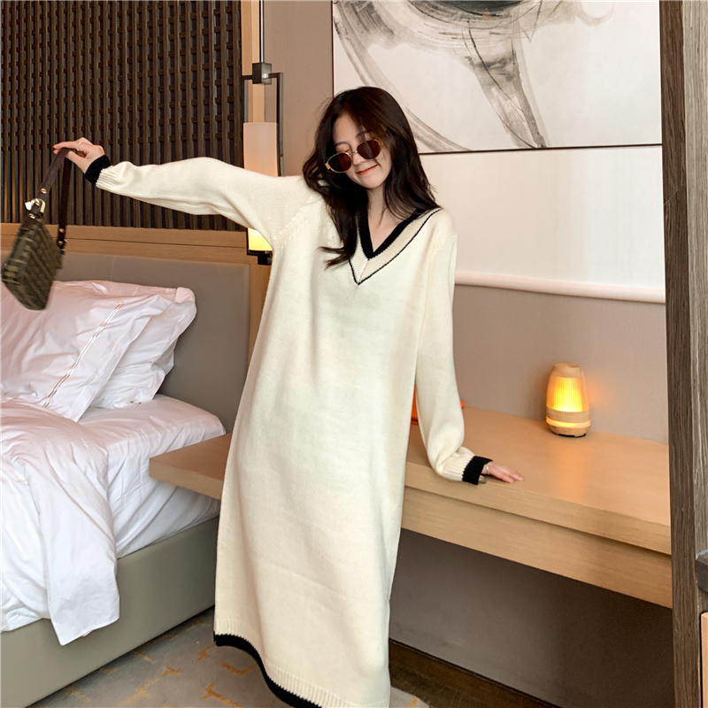 Knitted loose sweater all-match long dress