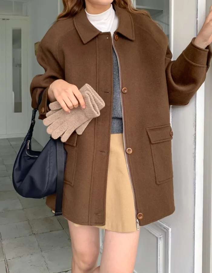 Fashion loose zip coat retro lapel overcoat