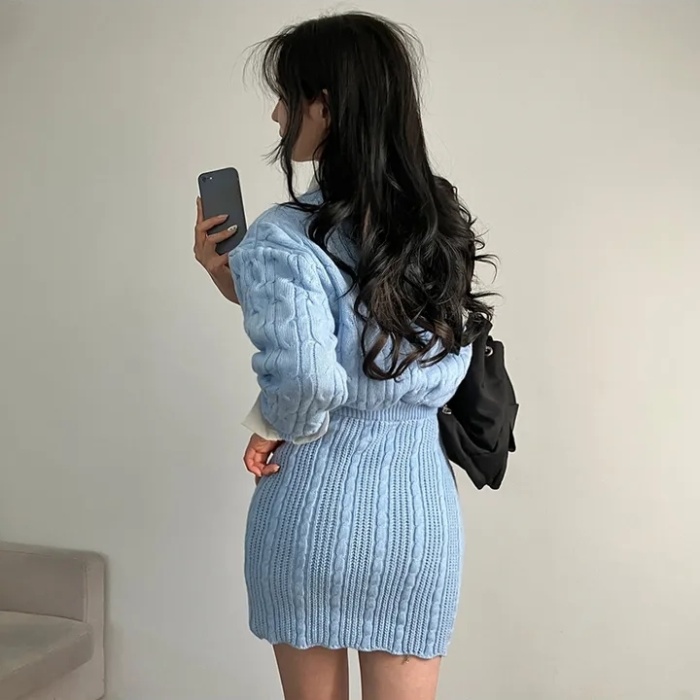 V-neck tops Korean style sweater a set