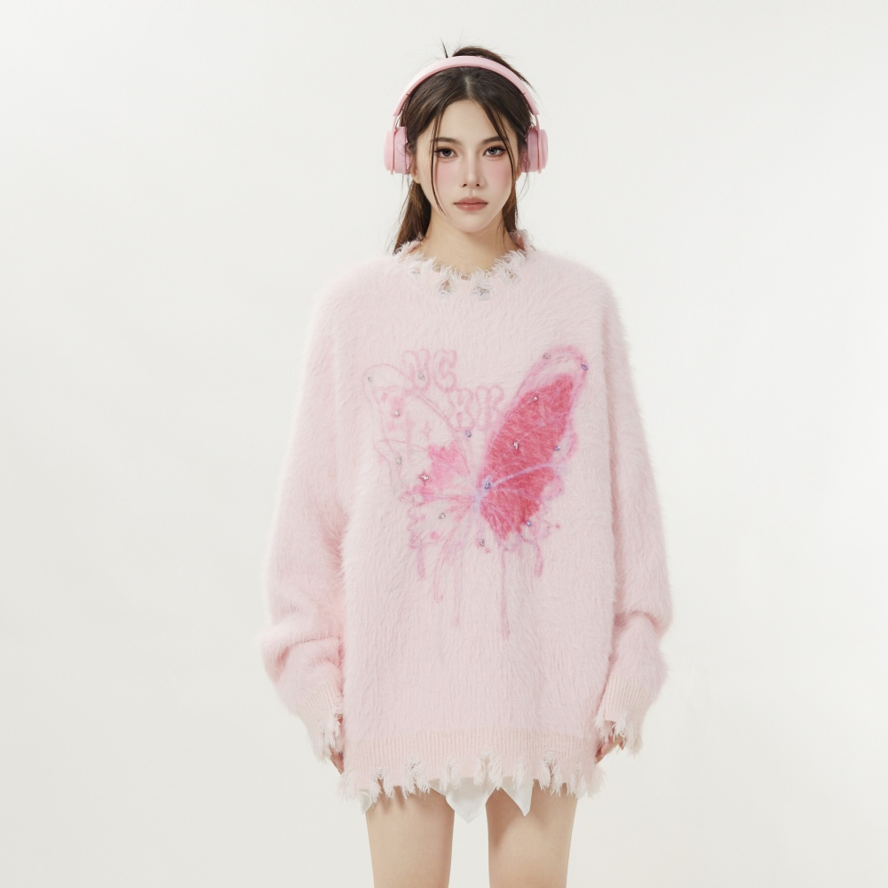 Butterfly lazy autumn and winter tattered sweater