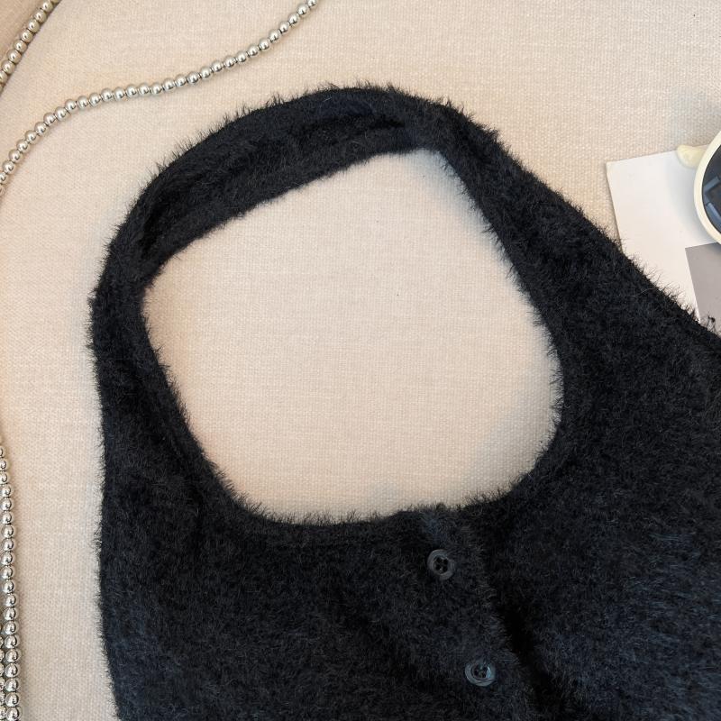 Plush sling halter vest short bottoming tops for women