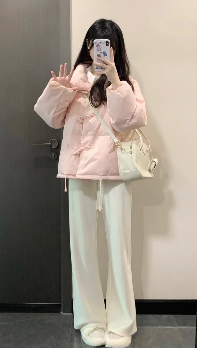 Down short cotton coat pink winter coat for women