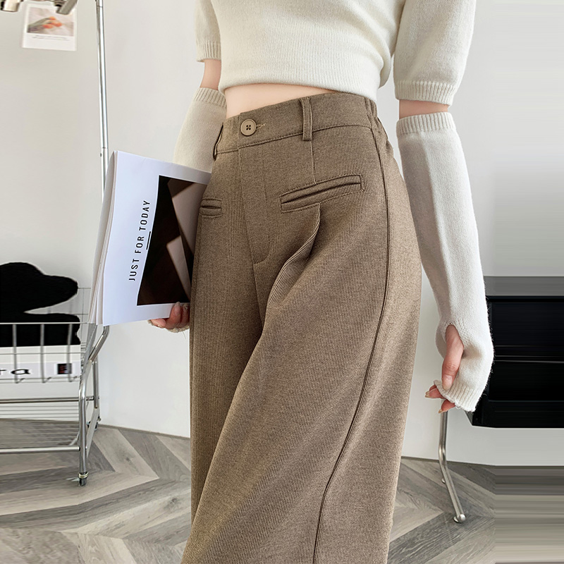 Thick straight pants woolen wide leg pants for women