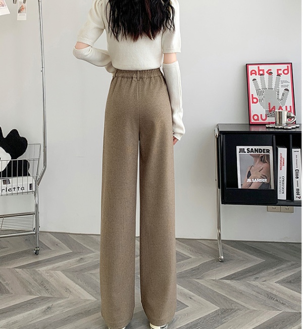 Thick straight pants woolen wide leg pants for women