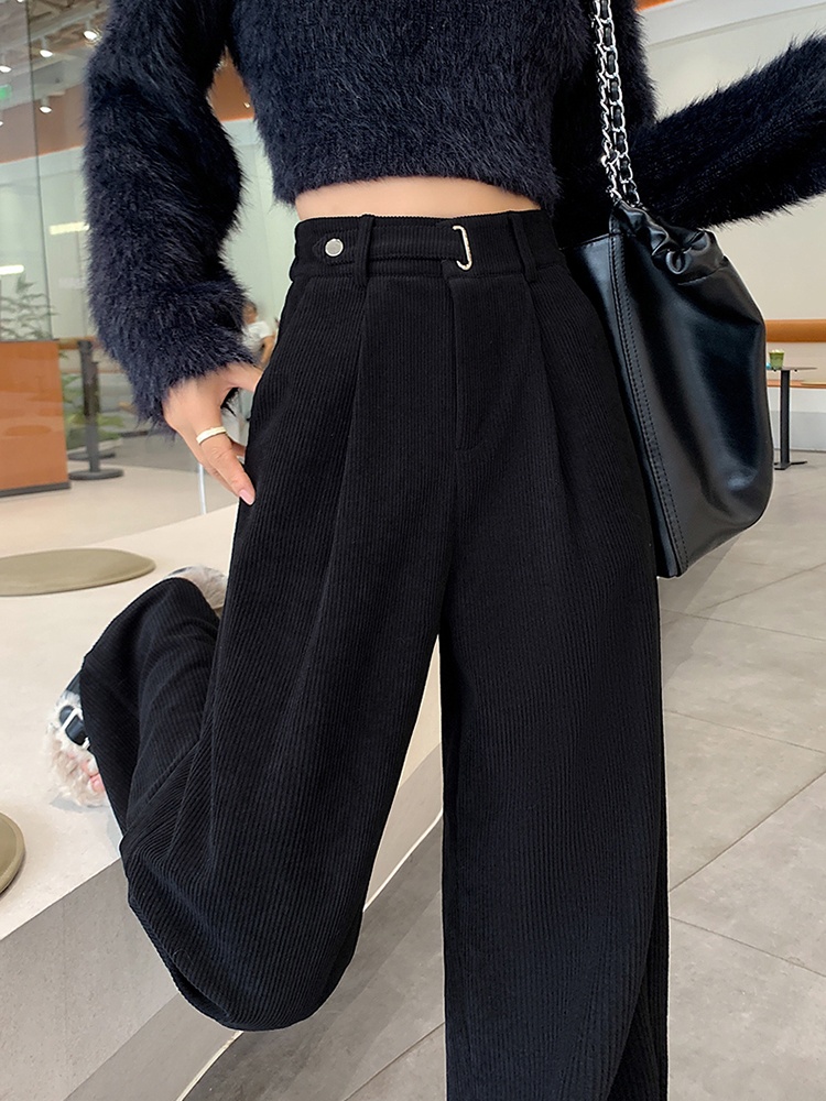 Black high waist pants drape wide leg pants for women