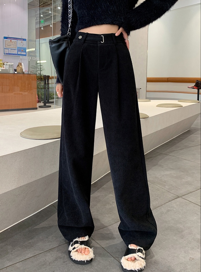 Velveteen black pants high waist straight wide leg pants