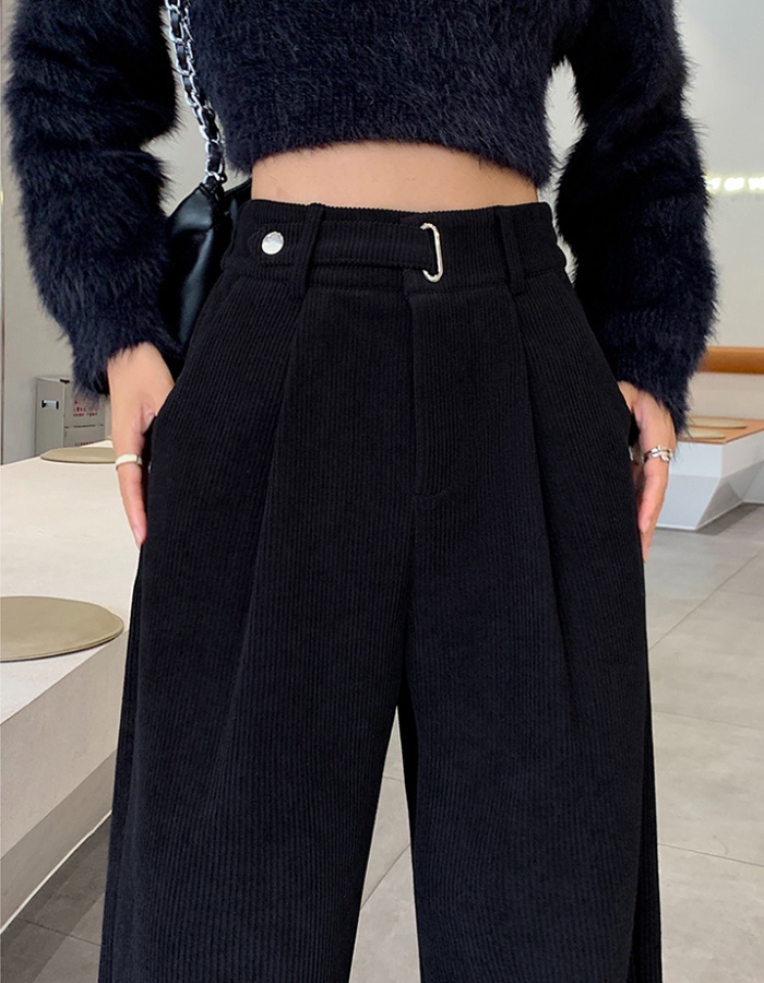 Velveteen black pants high waist straight wide leg pants