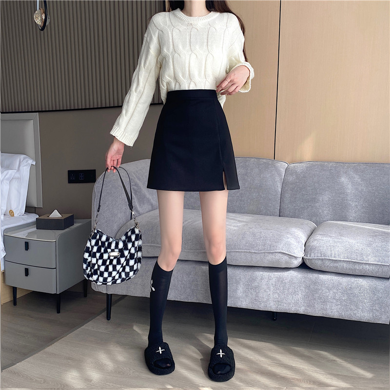 Woolen autumn and winter high waist skirt