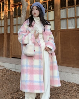 Long winter woolen coat large yard plaid overcoat for women