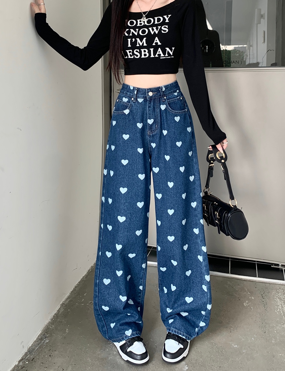 Printing mopping heart slim jeans for women