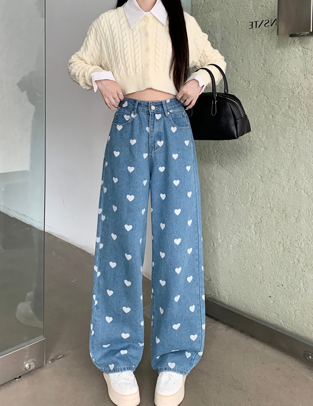 Printing mopping heart slim jeans for women