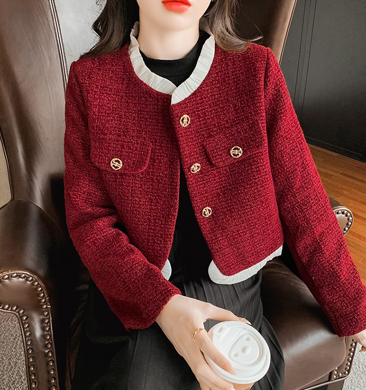Red autumn chanelstyle tops lace fungus coat