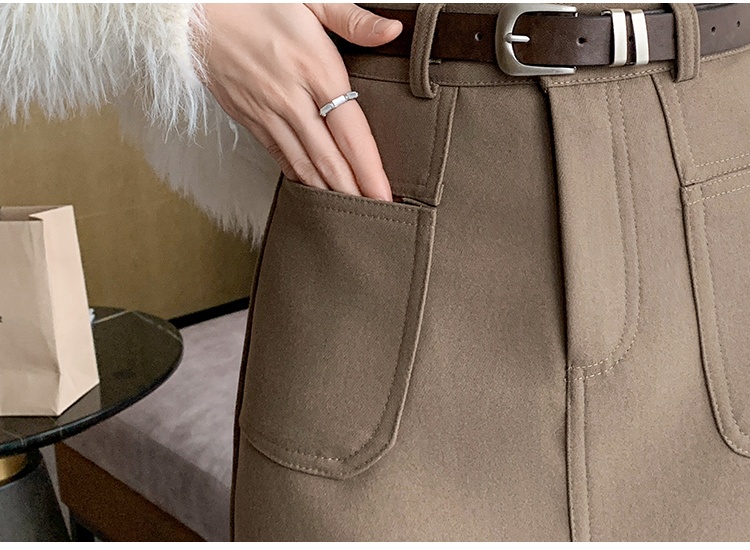 High waist package hip pocket skirt winter woolen short skirt