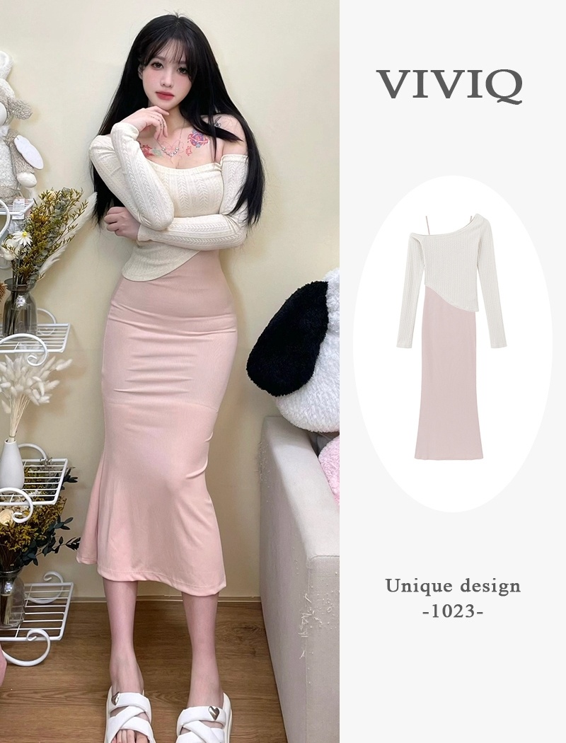 Long sleeve package hip dress sling smock a set for women