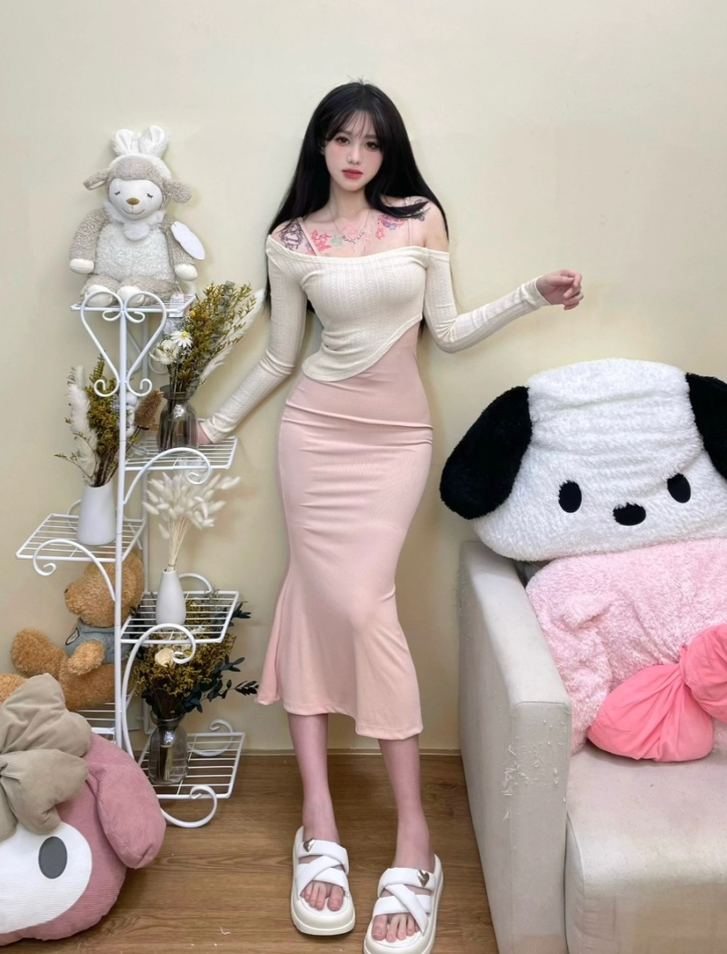 Long sleeve package hip dress sling smock a set for women