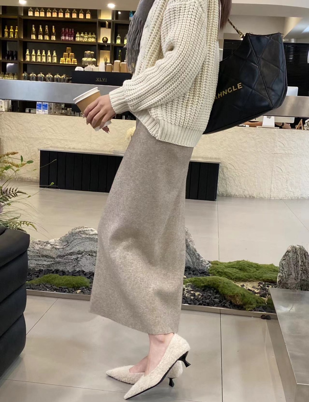 Knitted long package hip after the split skirt for women