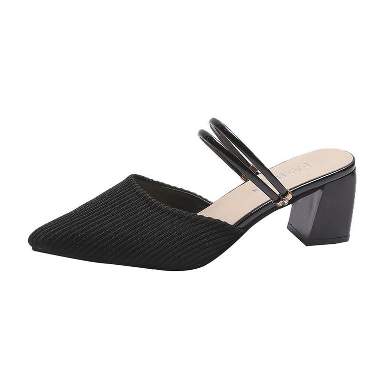 Black beige high-heeled slippers for women