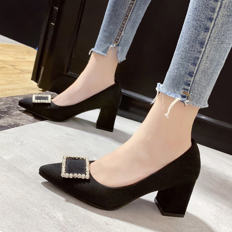 Black thick high-heeled shoes low broadcloth footware for women