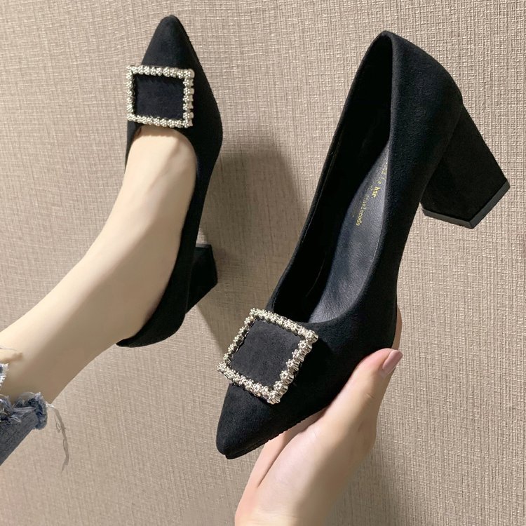 Black thick high-heeled shoes low broadcloth footware for women