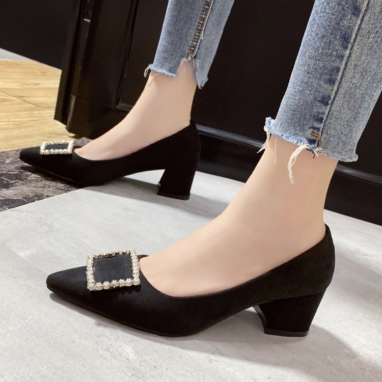 Thick footware black shoes for women