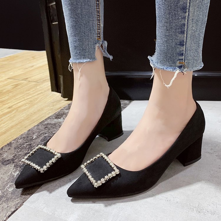 Thick footware black shoes for women