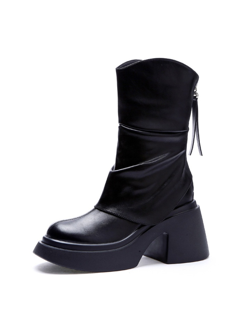 Round platform autumn and winter boots for women