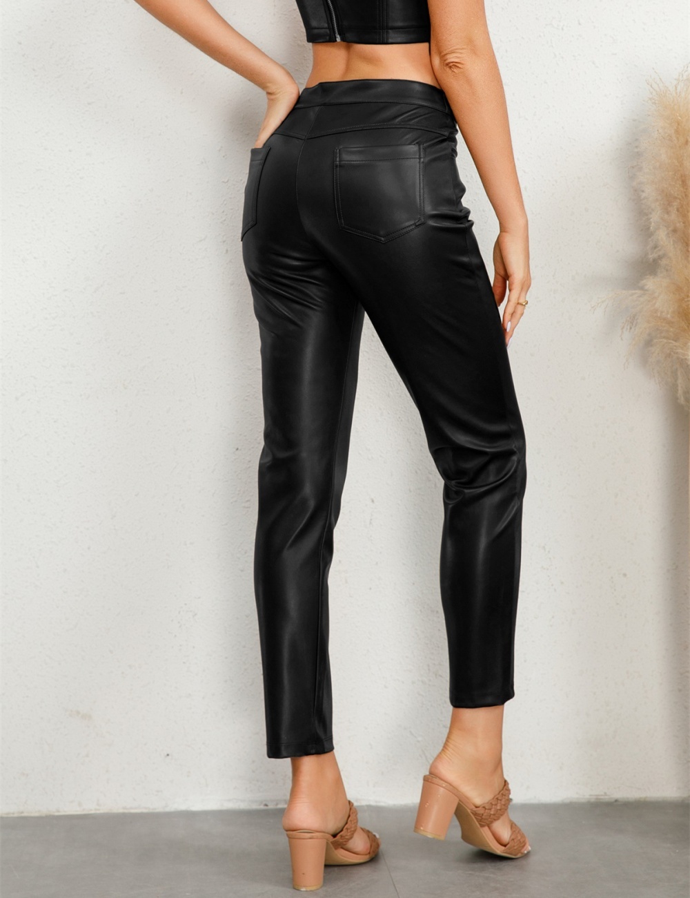Fashion autumn and winter leather pants low-waist pants