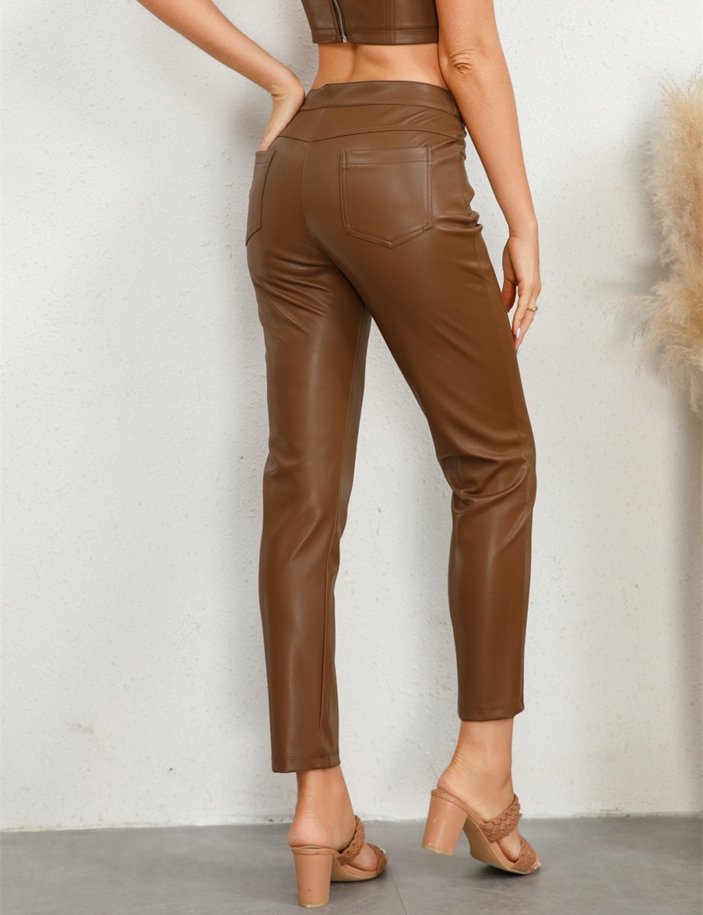 Fashion autumn and winter leather pants low-waist pants