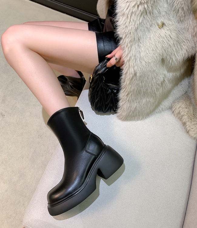 White slim martin boots retro thick crust boots for women