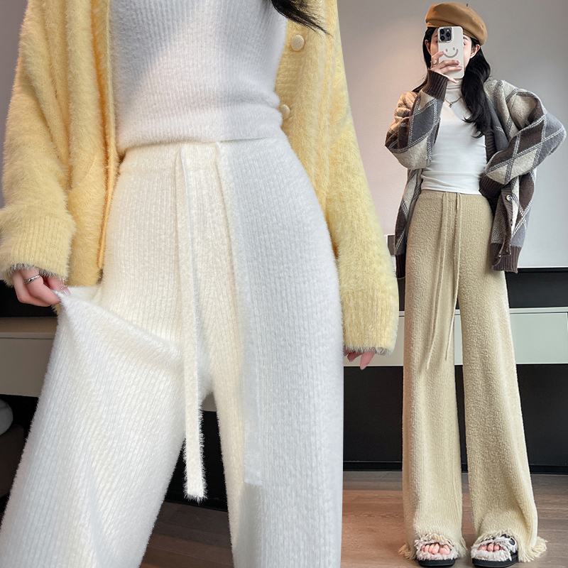 Knitted mopping pants drape wide leg pants for women