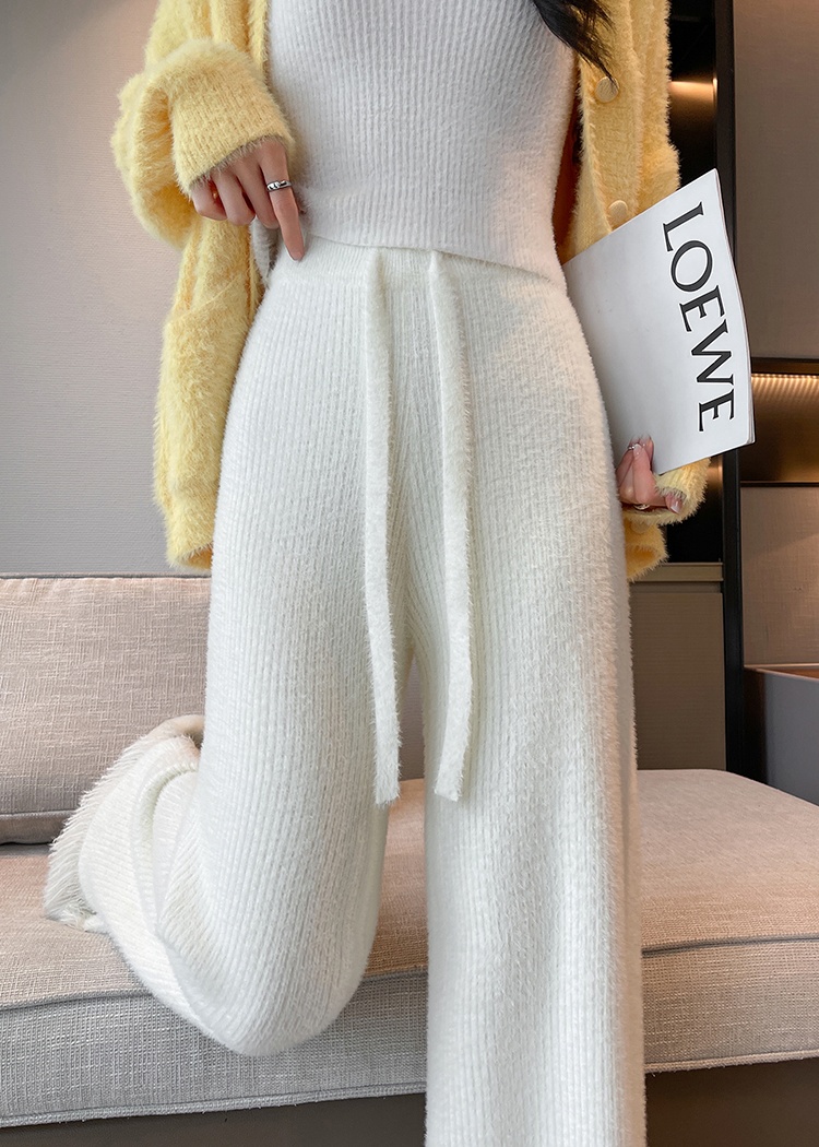 Knitted mopping pants drape wide leg pants for women